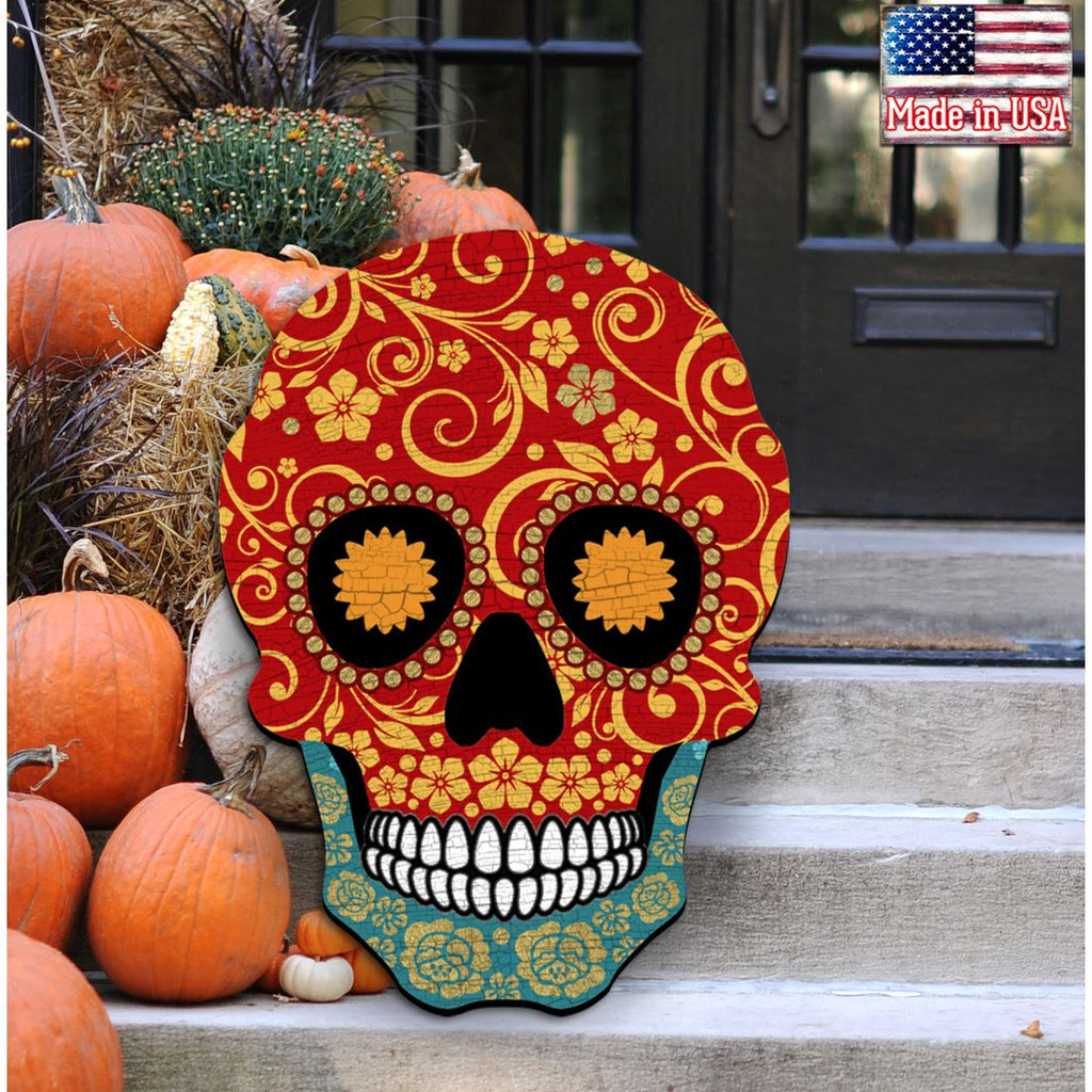 Day of The Dead Decorated Skull Halloween Door Decor by G. DeBrekht - Thanksgiving Halloween Decor - 8198443-2H