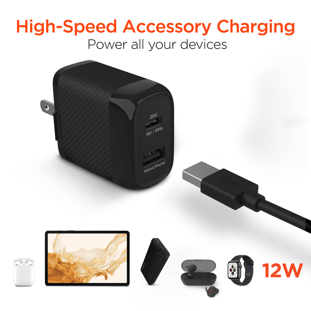 HyperGear SpeedBoost 25W USB-C + 12W USB Fast Wall Charger