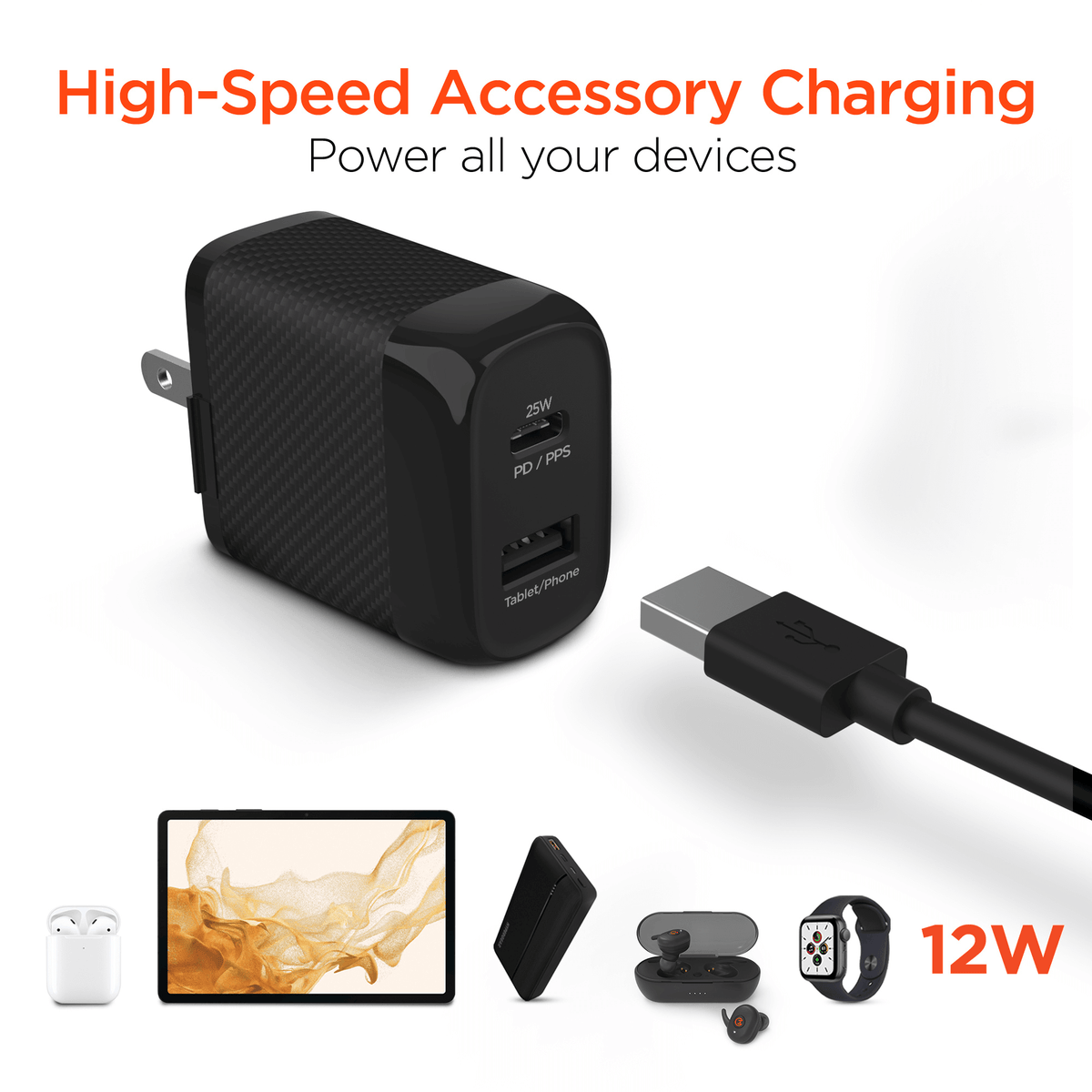 HyperGear SpeedBoost 25W USB-C + 12W USB Fast Wall Charger