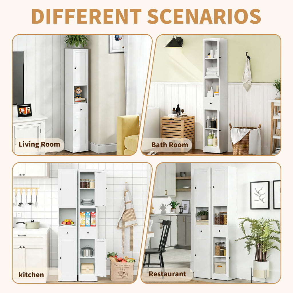 Tall Narrow 5-Tier Bathroom Storage Cabinet – White