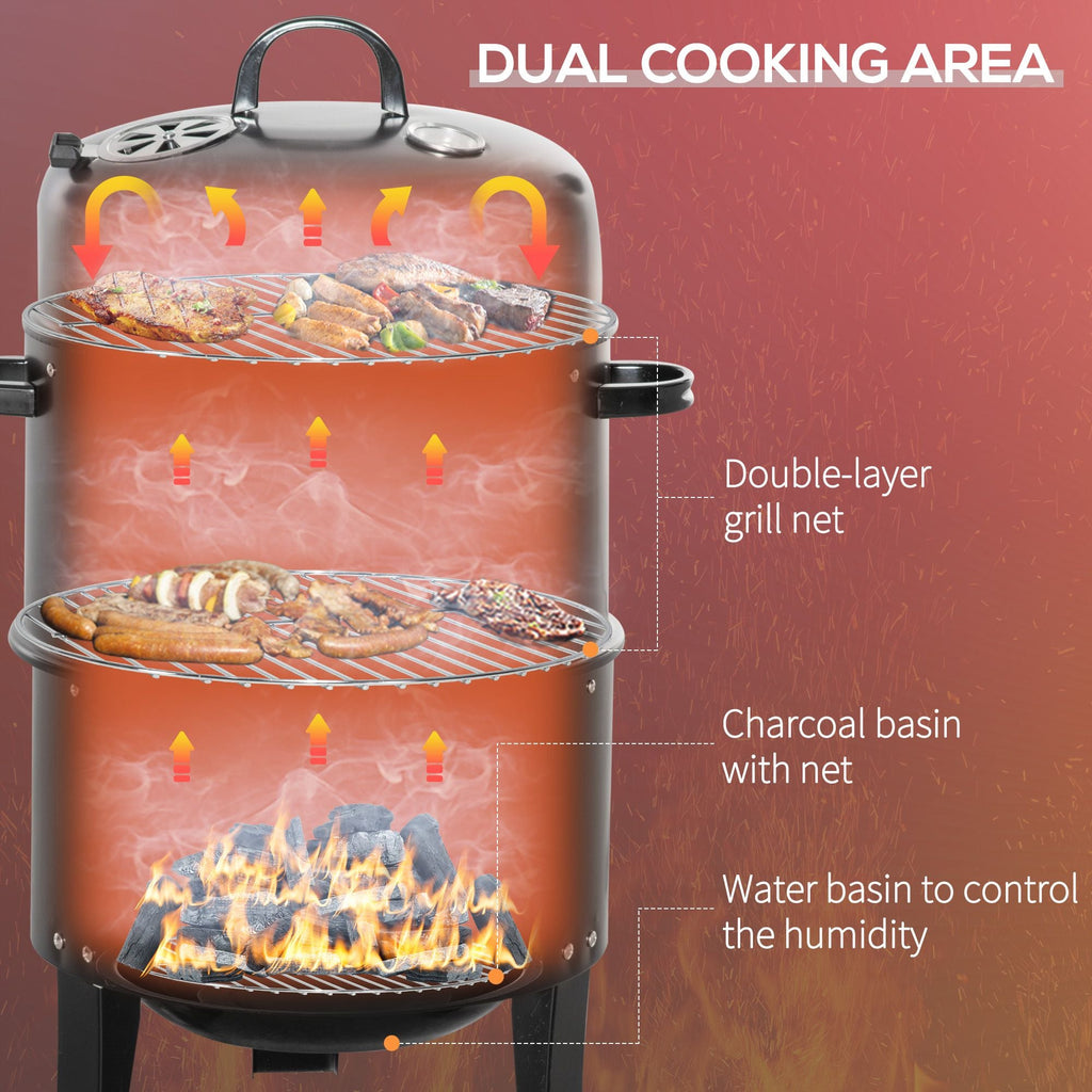3-in-1 Vertical Charcoal Smoker & Grill