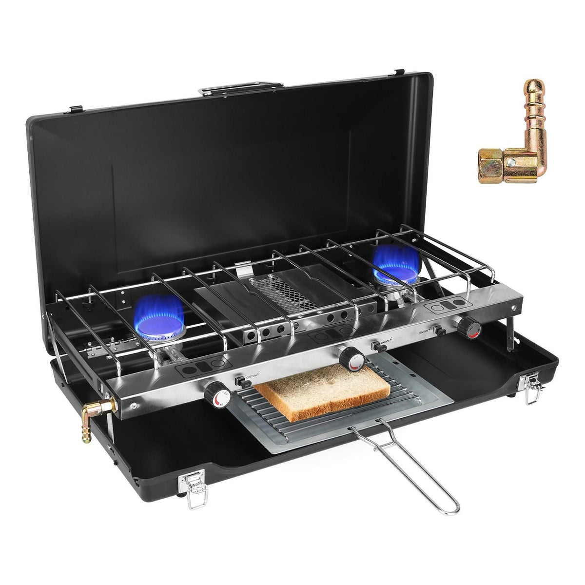3-Burner Portable Propane Camping Stove with Windshield