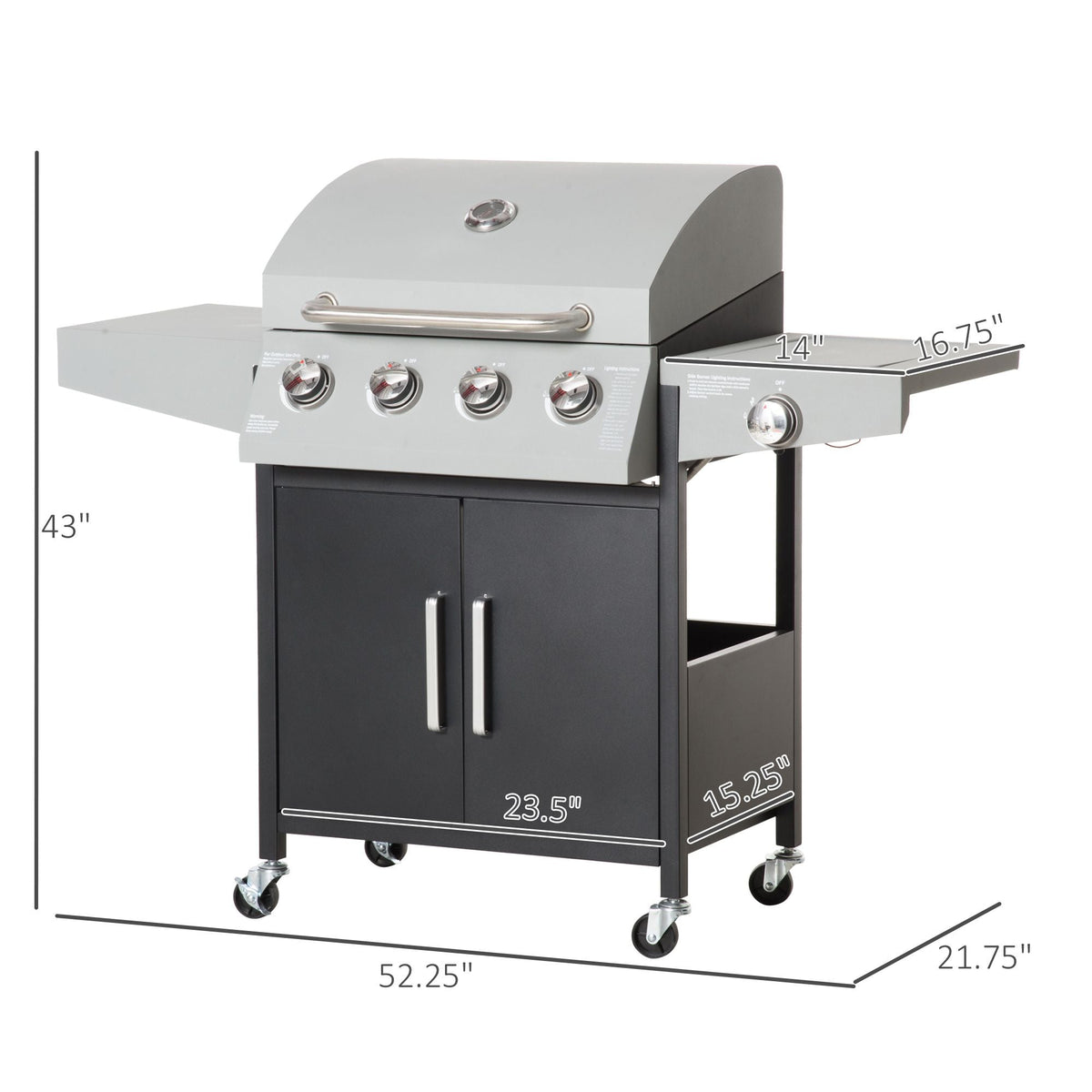 52-Inch 4+1 Burner Propane Gas Grill – Silver
