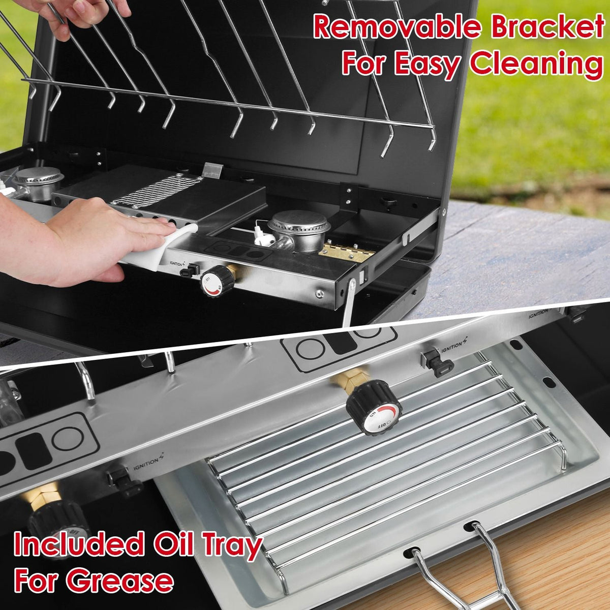 3-Burner Portable Propane Camping Stove with Windshield