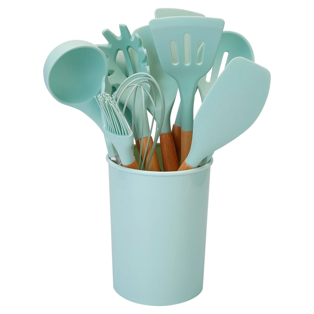 11-Piece Silicone Cooking Utensil Set with Wooden Handles