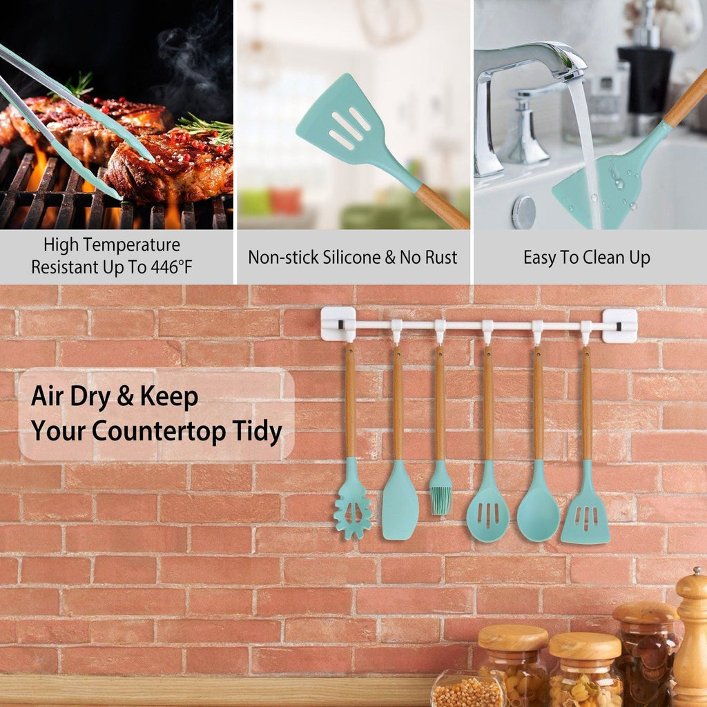 11-Piece Silicone Cooking Utensil Set with Wooden Handles