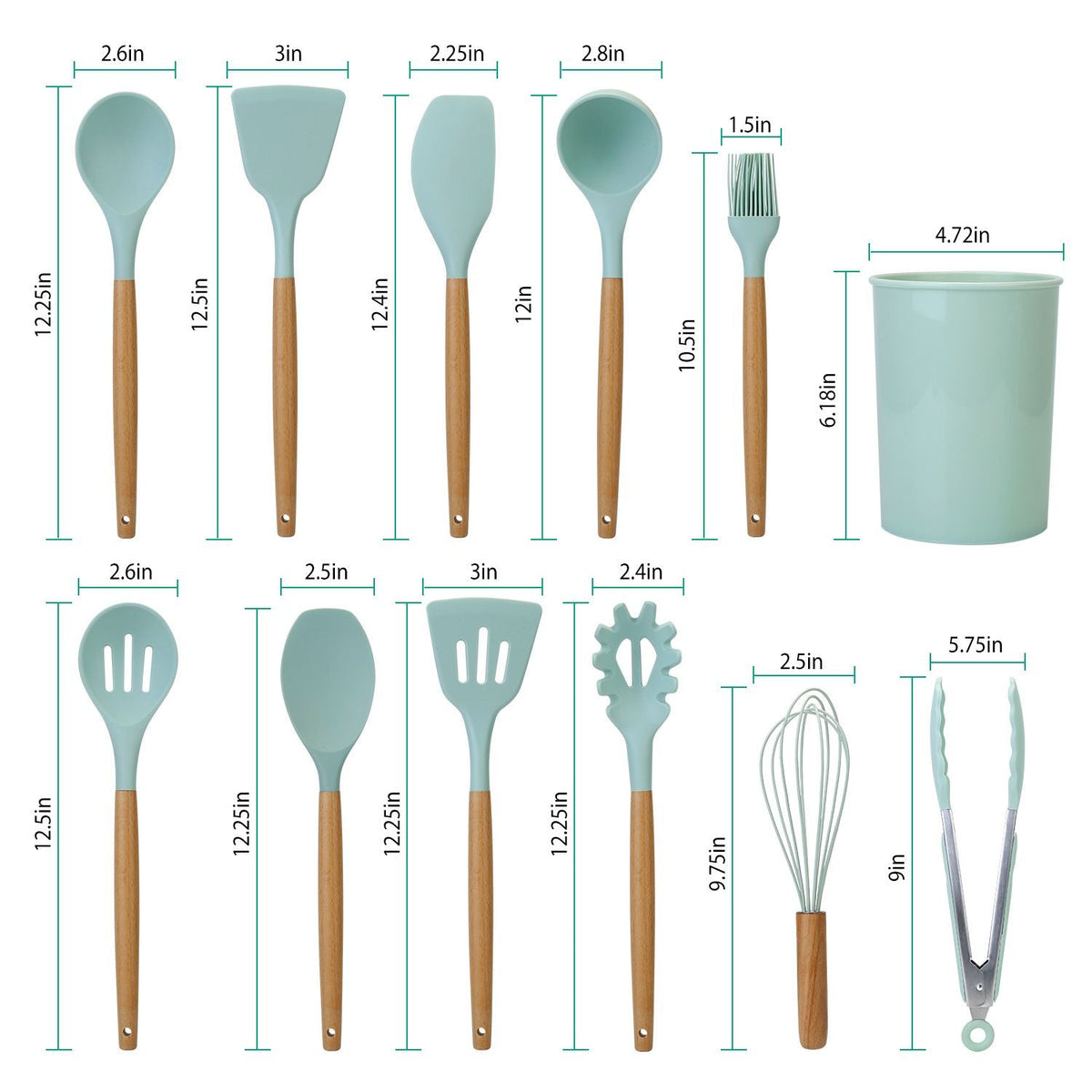 11-Piece Silicone Cooking Utensil Set with Wooden Handles