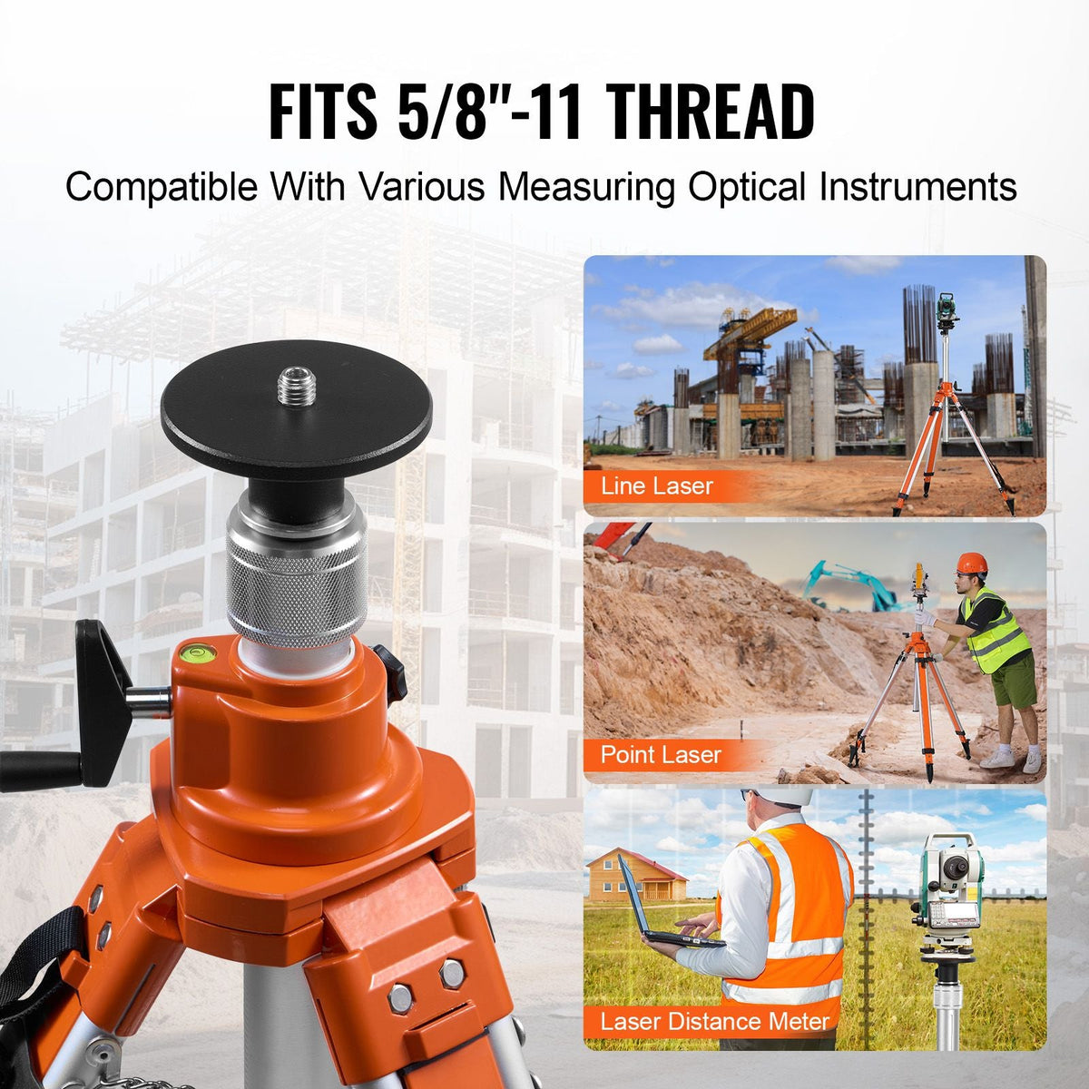 Laser Level Tripod Stand 5/8"-11 Thread Mount 45.07-114.37 in Adjustment Heavy Duty Survey Tripod with Level Bubble & Diffusion Limiter