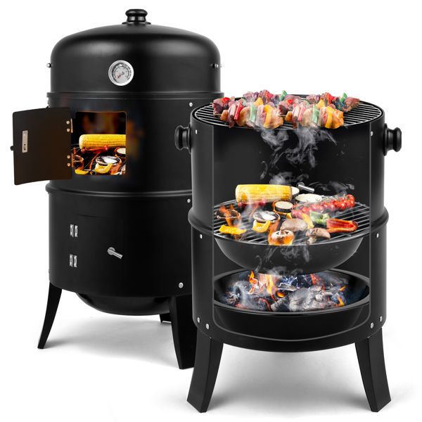 Portable Barrel Charcoal Smoker Grill – Black