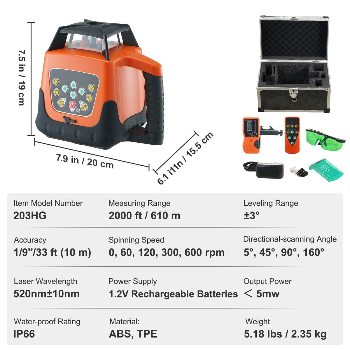 2000-ft 360° Self-Leveling Green Laser Level