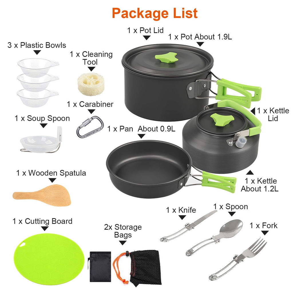 16-Piece Camping Cookware & Kettle Set