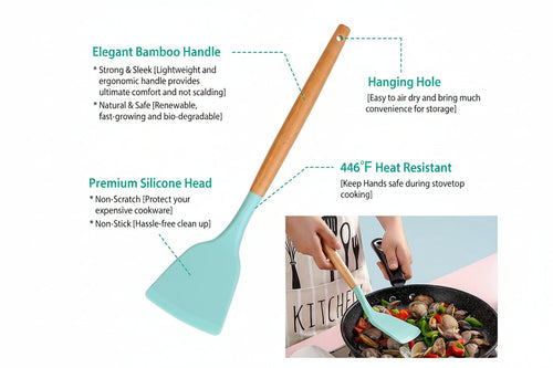 11-Piece Silicone Cooking Utensil Set with Wooden Handles