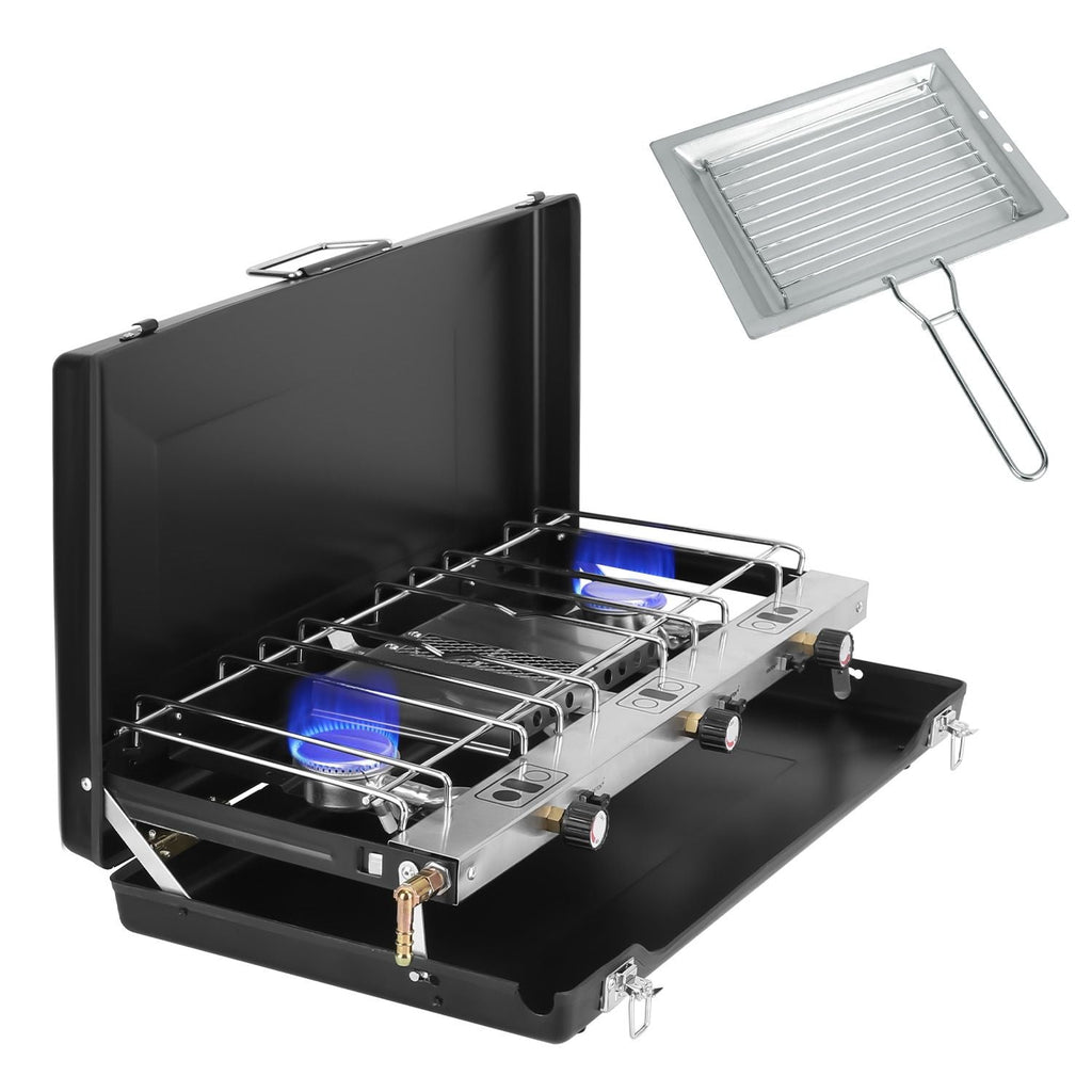 3-Burner Portable Propane Camping Stove with Windshield