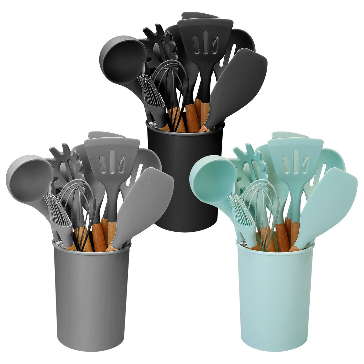 11-Piece Silicone Cooking Utensil Set with Wooden Handles
