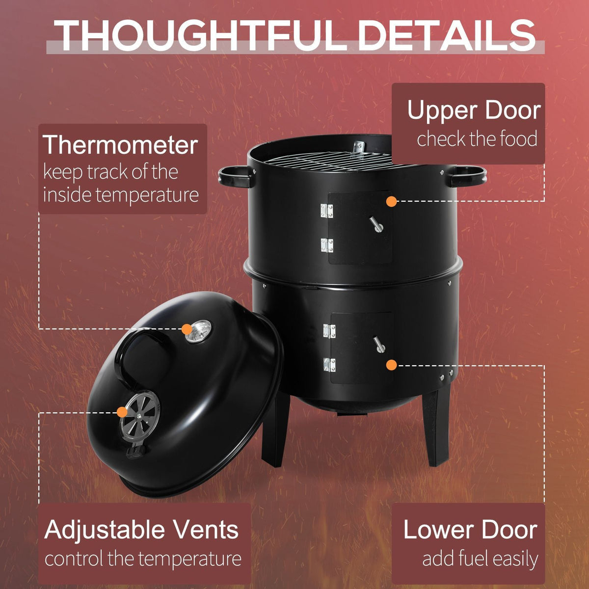 3-in-1 Vertical Charcoal Smoker & Grill