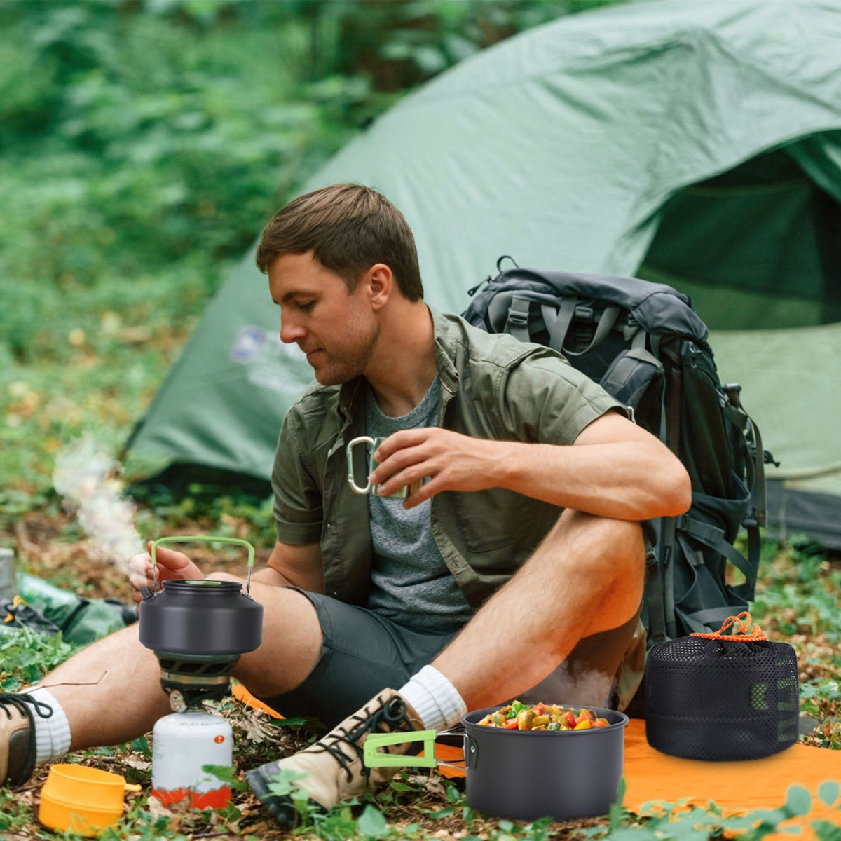 16-Piece Camping Cookware & Kettle Set