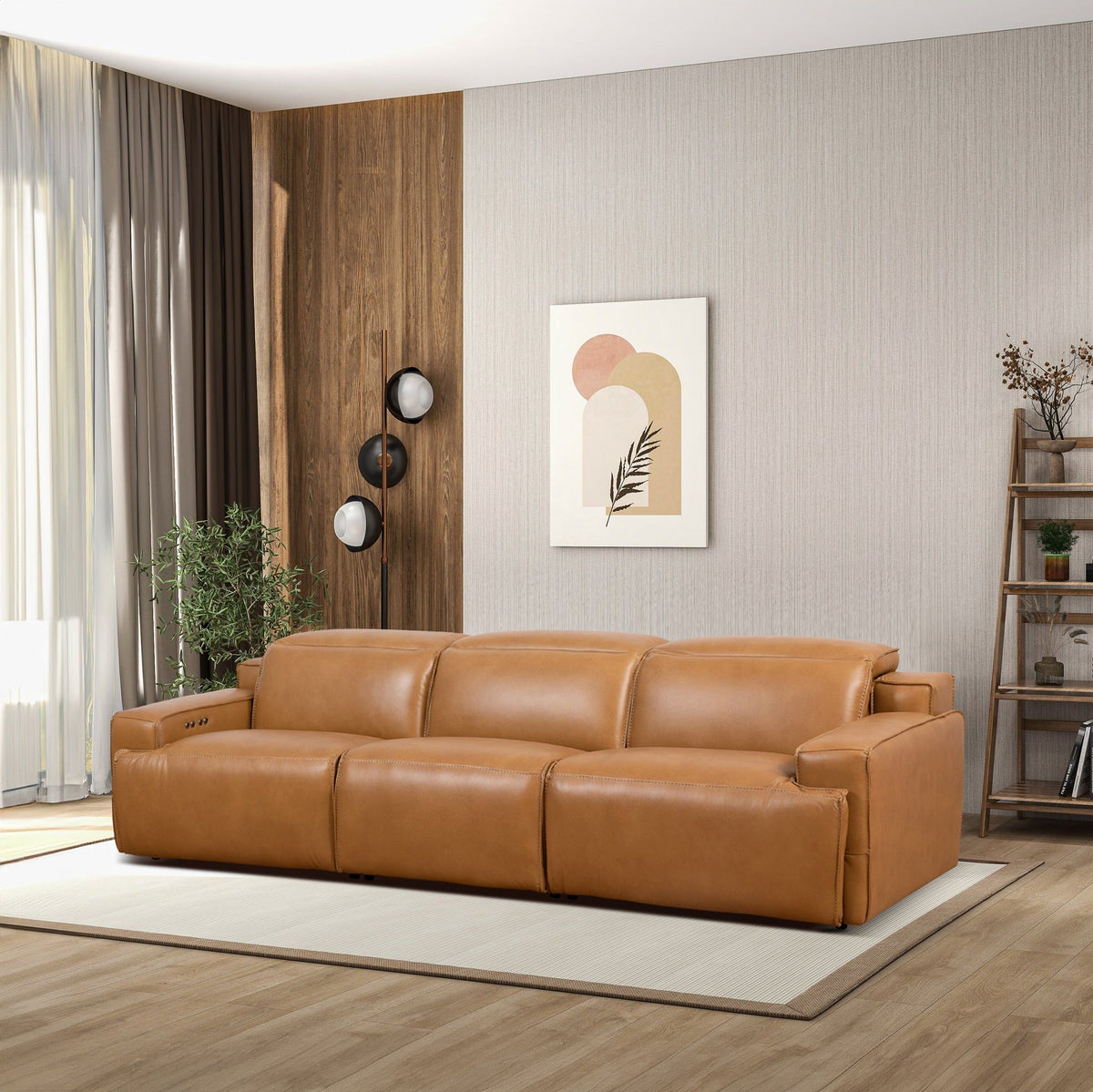 3-Seat Triple-Power Leather Recliner Sofa – Tan