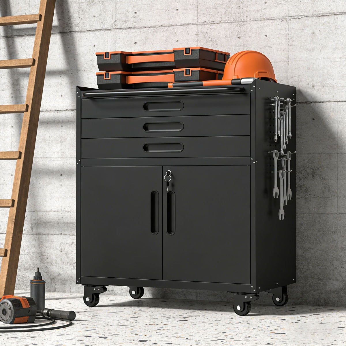 Heavy-Duty Rolling Tool Cabinet with Lockable Doors
