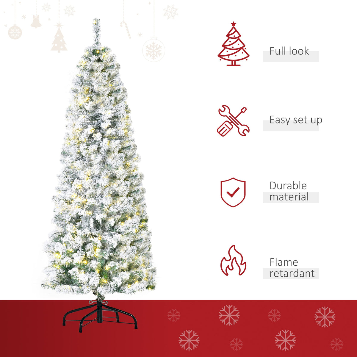 6ft Pre-Lit Snow-Flocked Slim Douglas Fir Christmas Tree with LED Lights