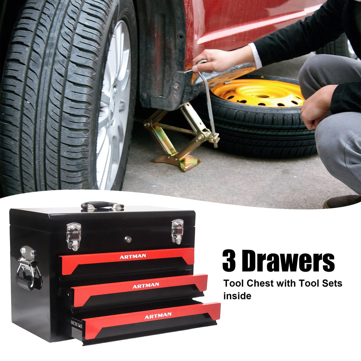 20" Portable 3-Drawer Steel Tool Box