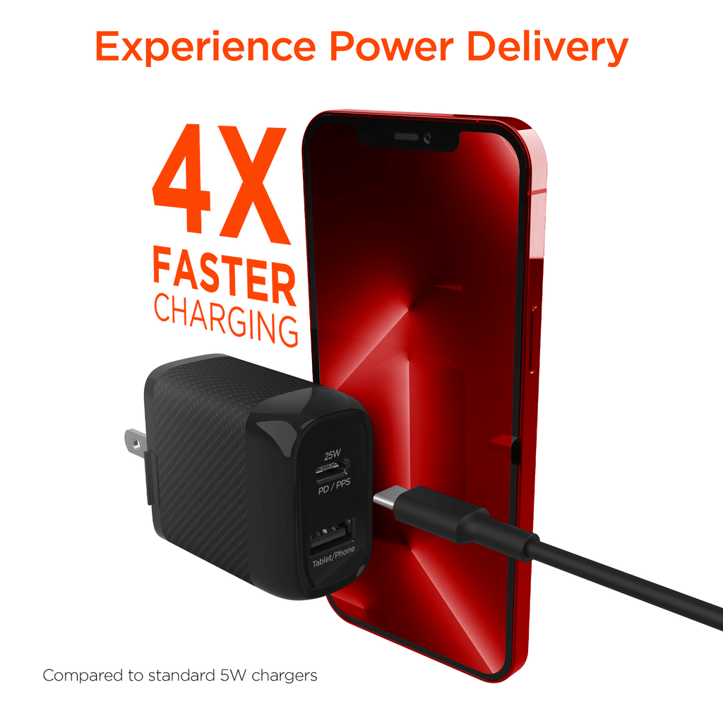HyperGear SpeedBoost 25W USB-C + 12W USB Fast Wall Charger