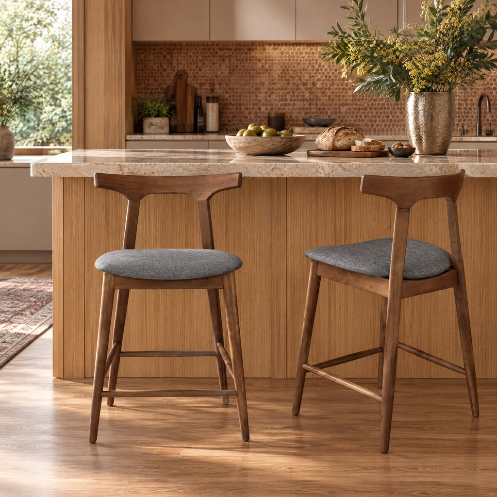 Set of 2 Mid-Century Counter-Height Dining Chairs – Brown