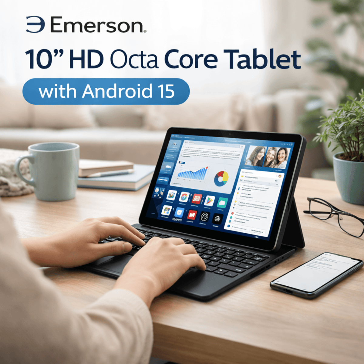 Emerson 10-Inch HD Octa-Core Tablet – Android 15 (Refurbished)