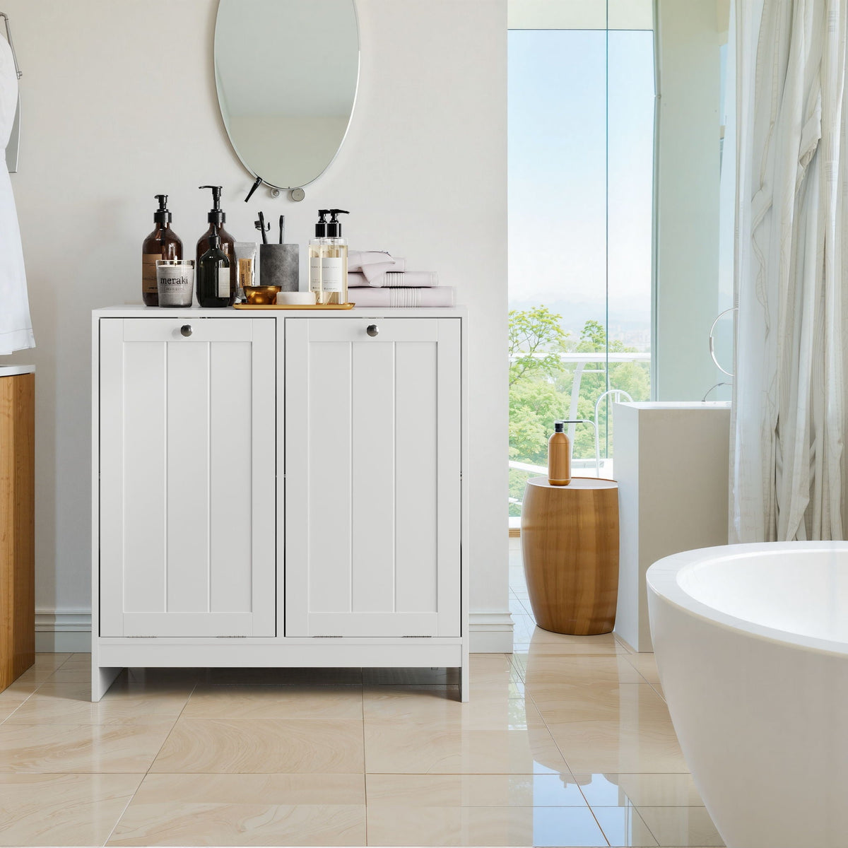 White Tilt-Out Laundry Hamper Cabinet