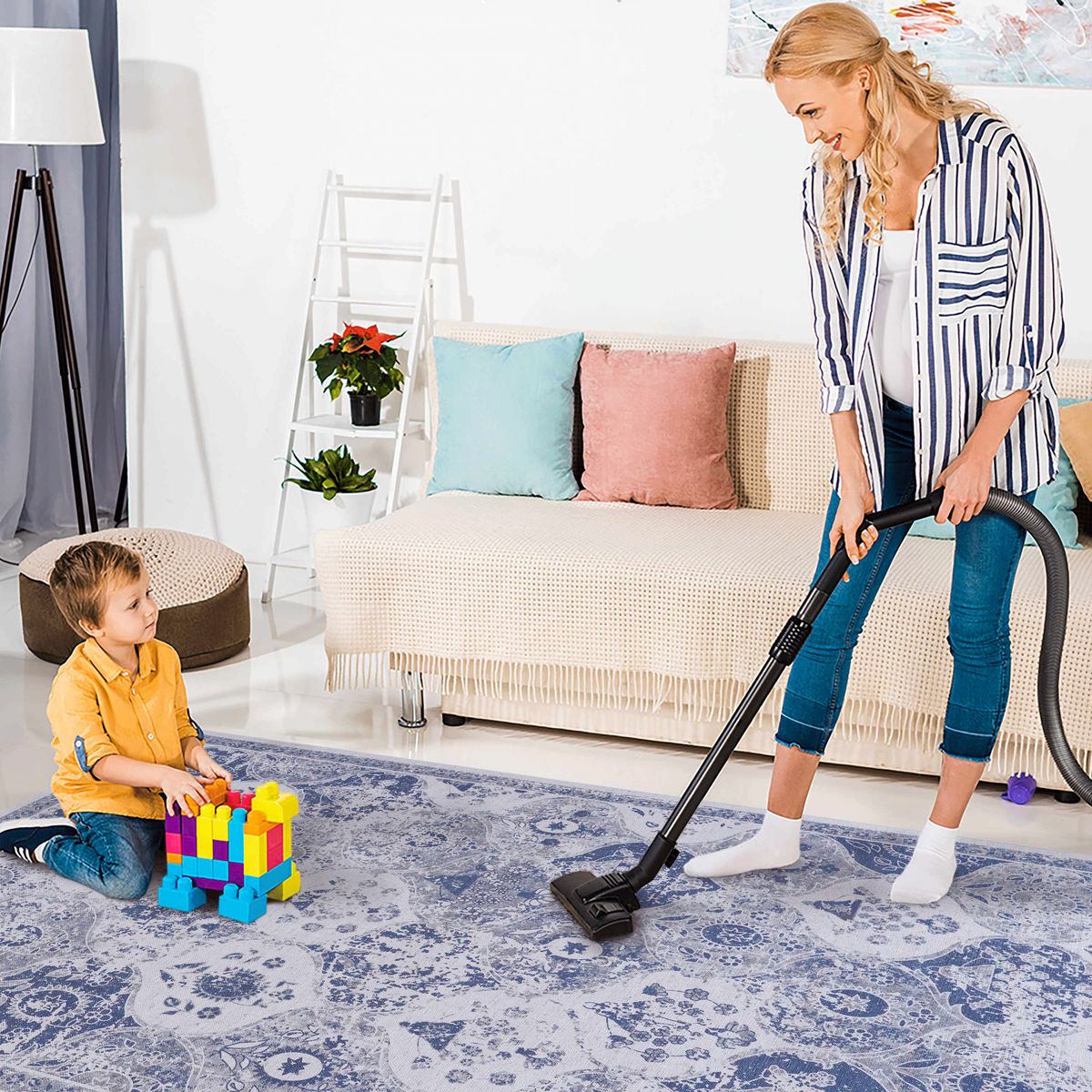 LOOM & LUXE Blue Washable Area Rug – 5x8