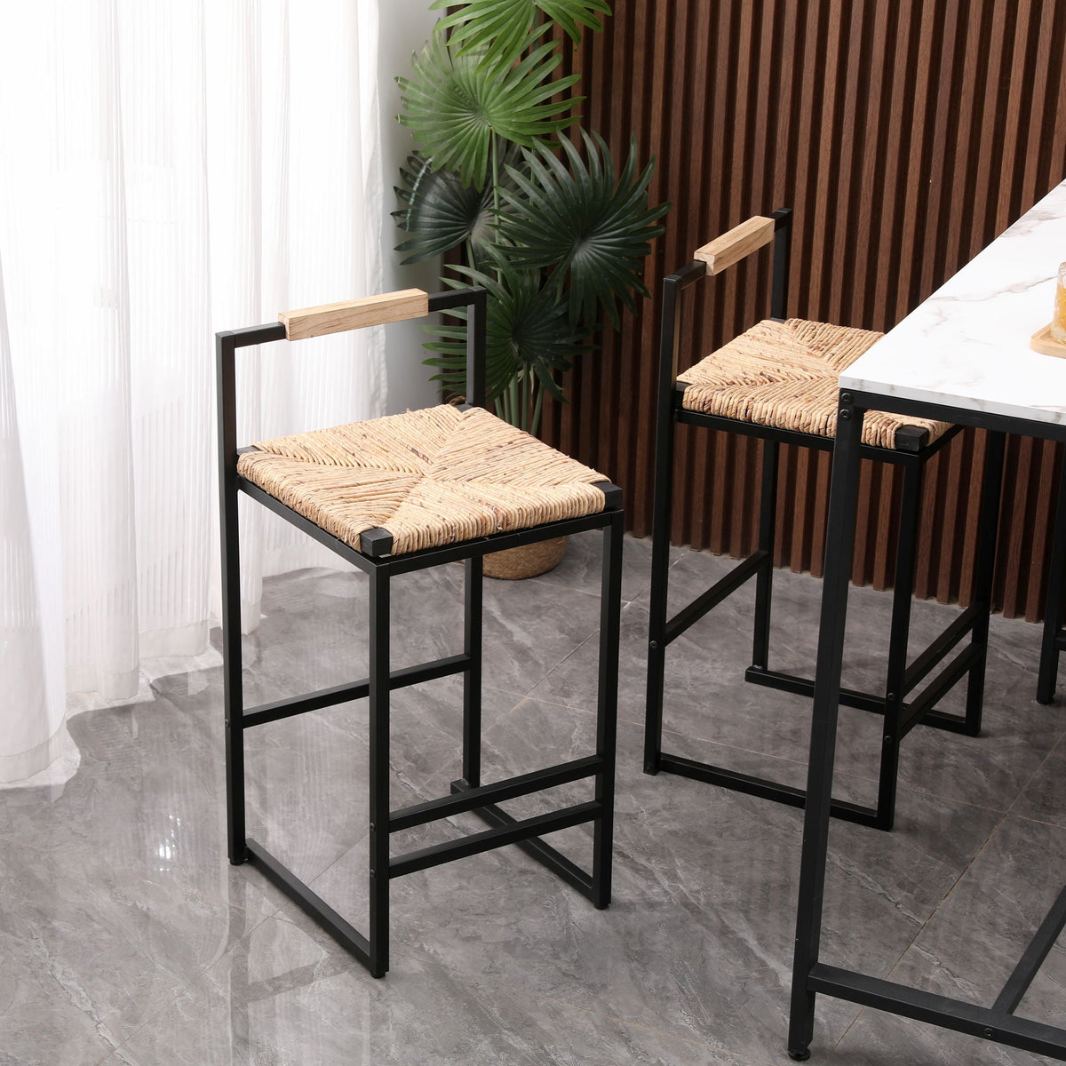 Set of 2 Water Hyacinth Counter-Height Bar Stools – Natural