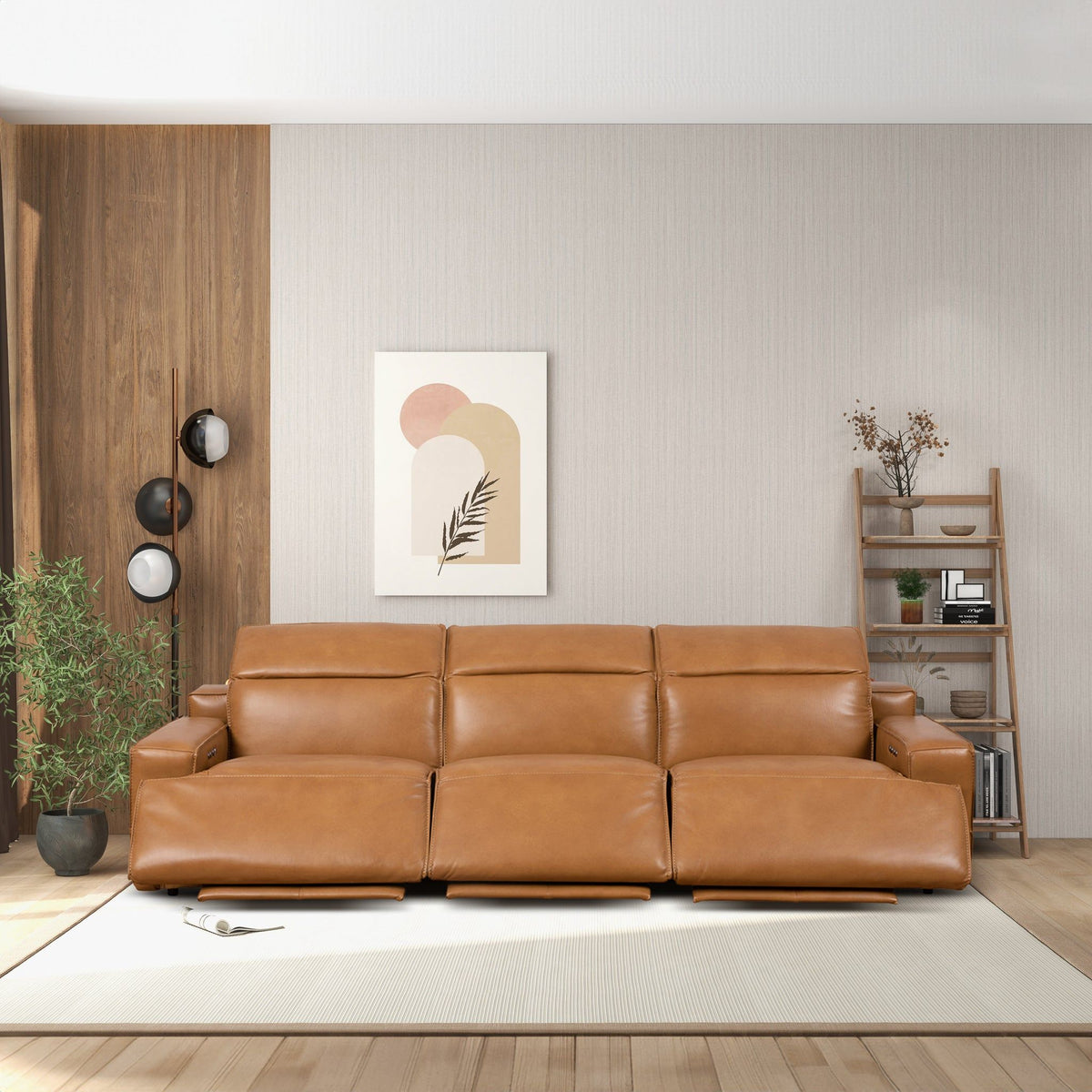 3-Seat Triple-Power Leather Recliner Sofa – Tan