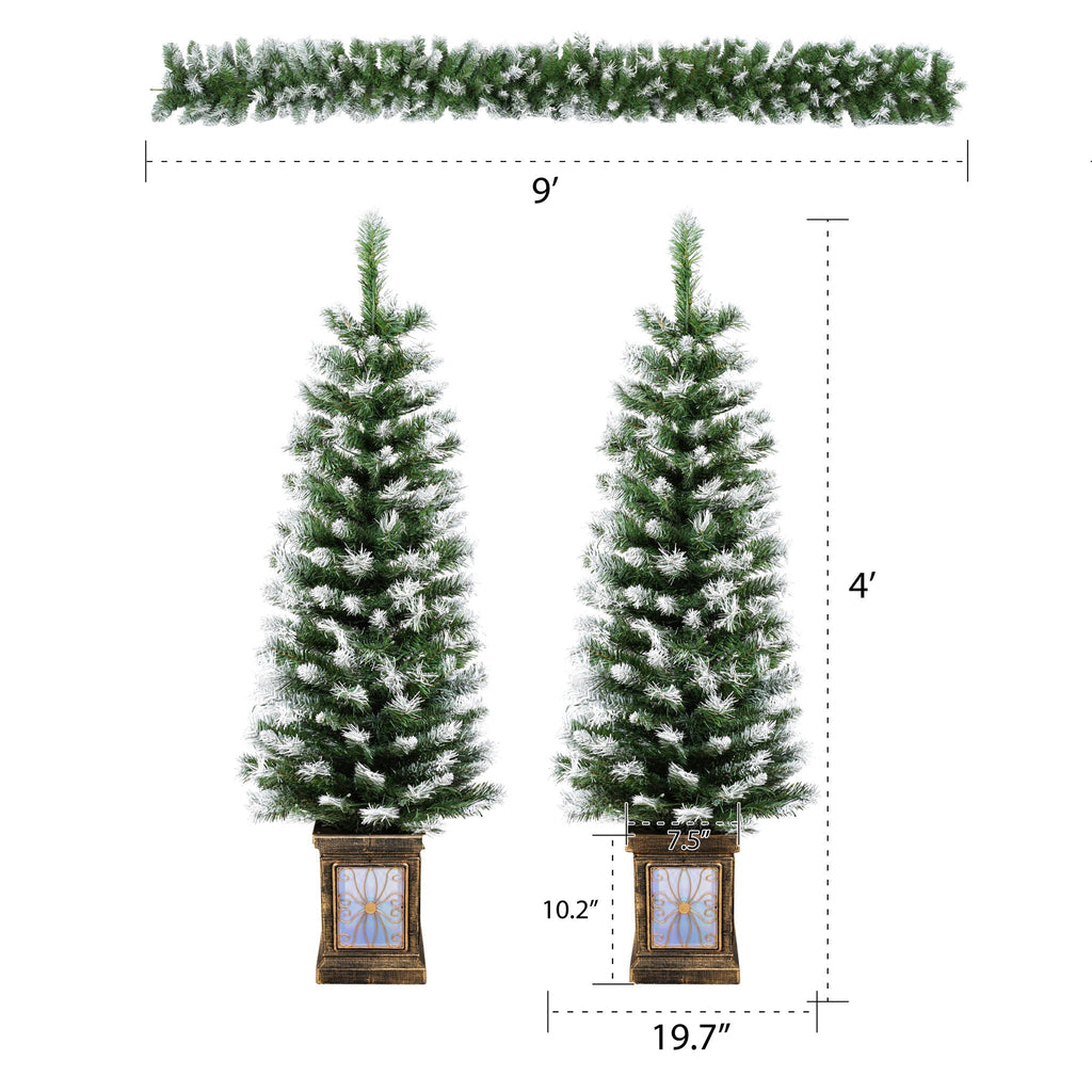 Artificial Christmas 3 Piece Set Wreath And 2 Entrance Trees With LED Lights