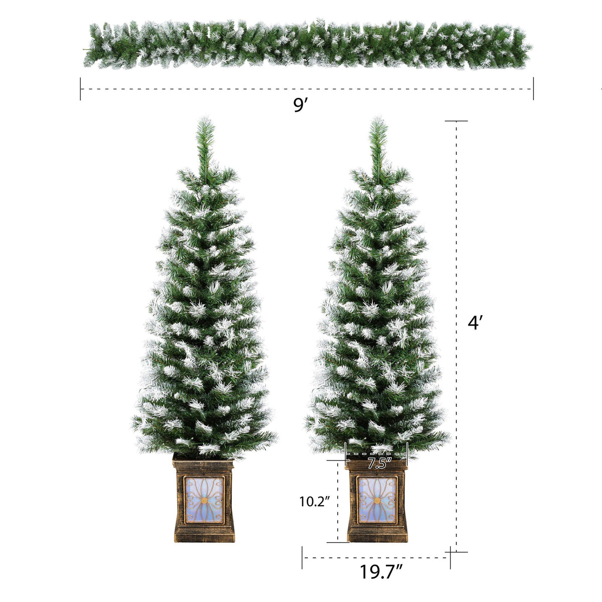 Artificial Christmas 3 Piece Set Wreath And 2 Entrance Trees With LED Lights
