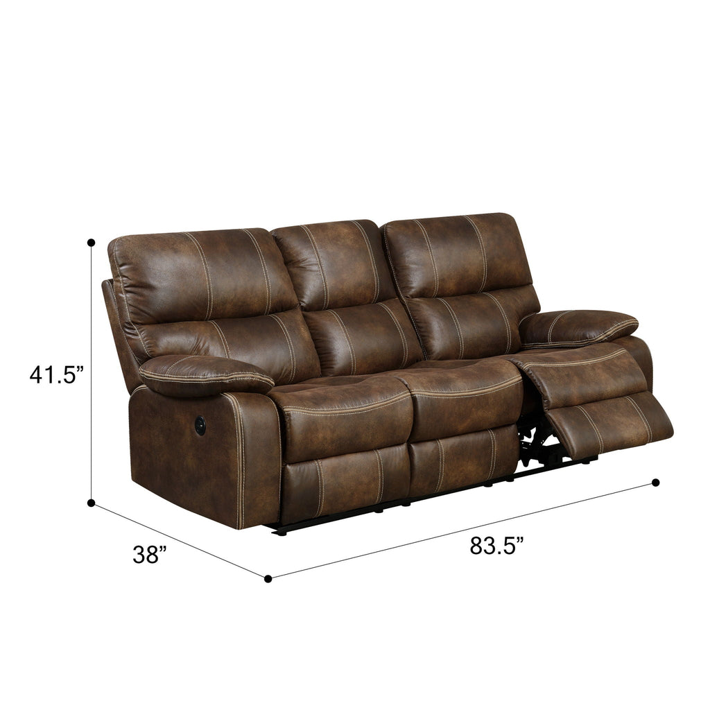 3-Seat Reclining Sofa with USB Charging & Hidden Storage – Brown