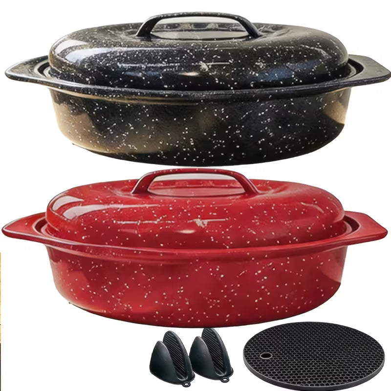 Oval Enamel Roasting Pan with Lid