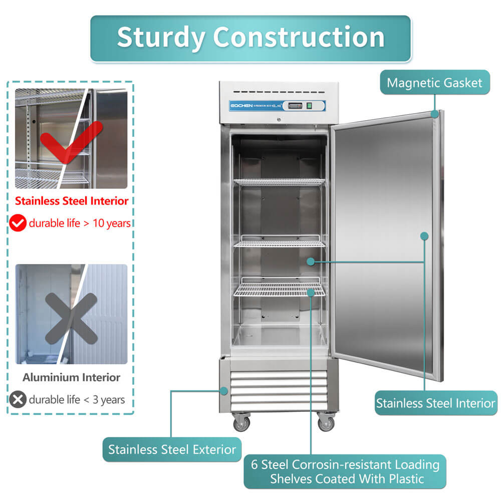 EQCHEN 23 Cu. Ft. Commercial Reach-In Refrigerator