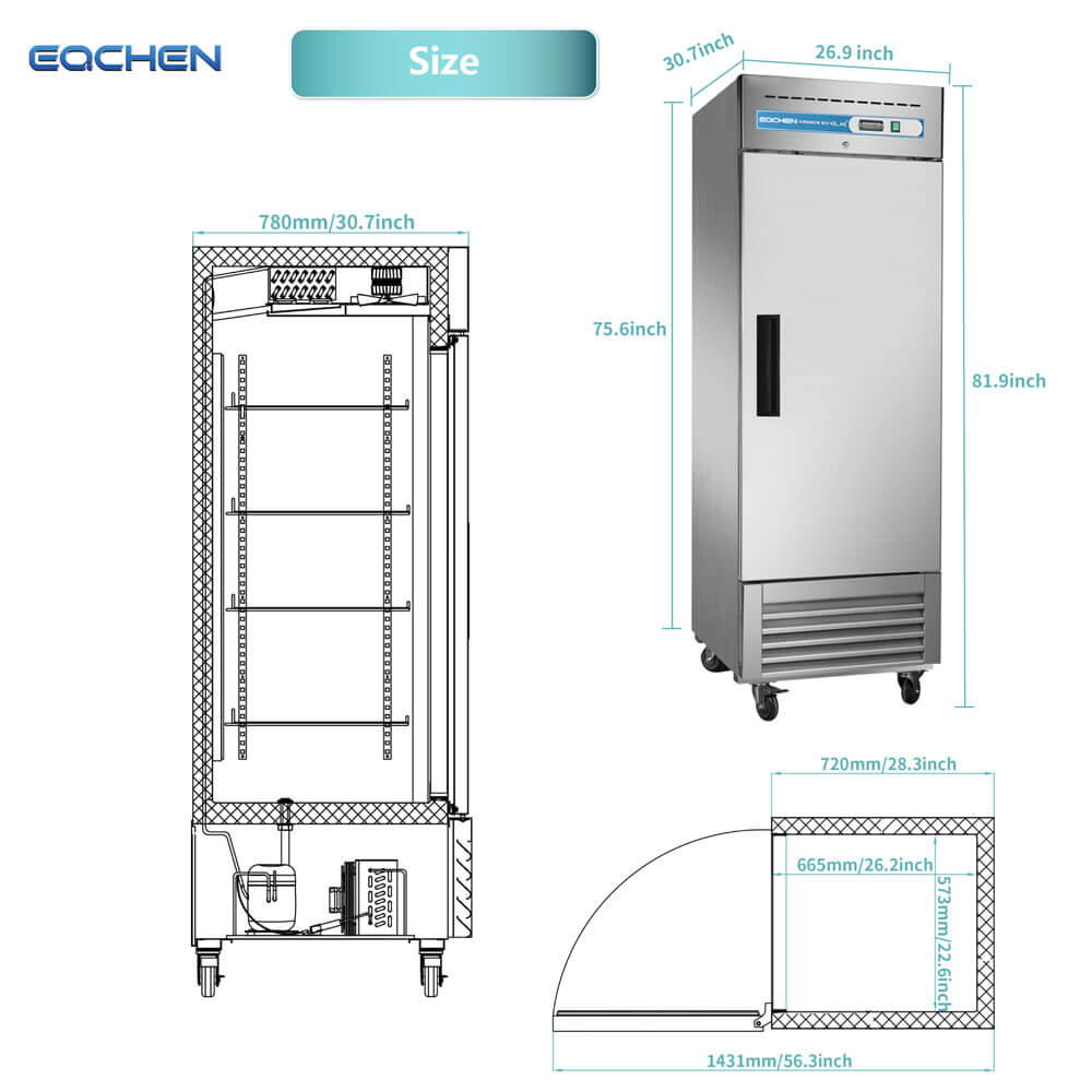 EQCHEN 23 Cu. Ft. Commercial Reach-In Refrigerator