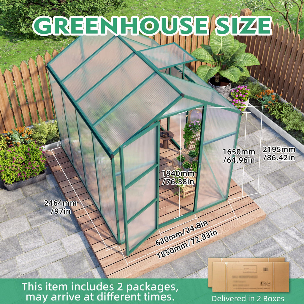 Walk-In Polycarbonate Greenhouse with Raised Base – Green