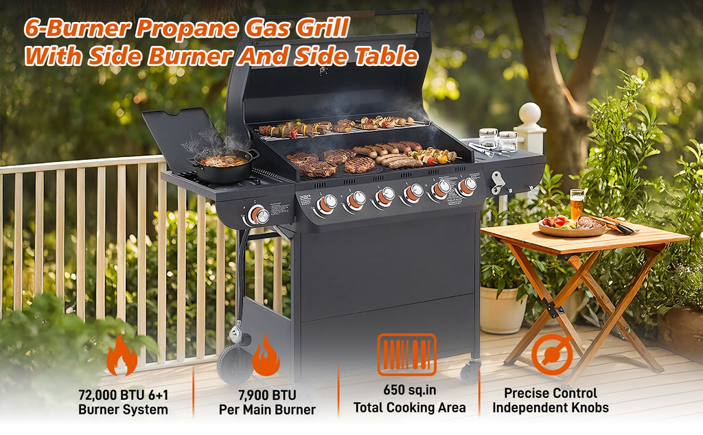 6-Burner Propane Gas Grill with Side Burner