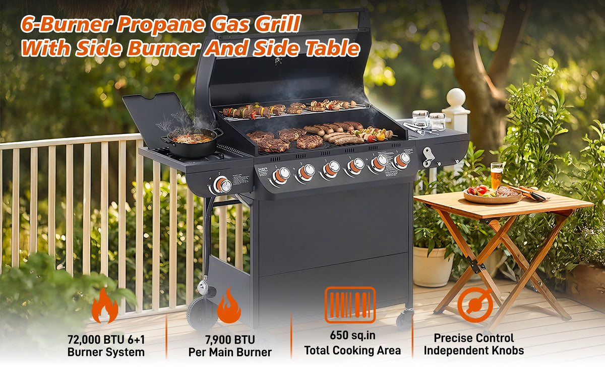 6-Burner Propane Gas Grill with Side Burner
