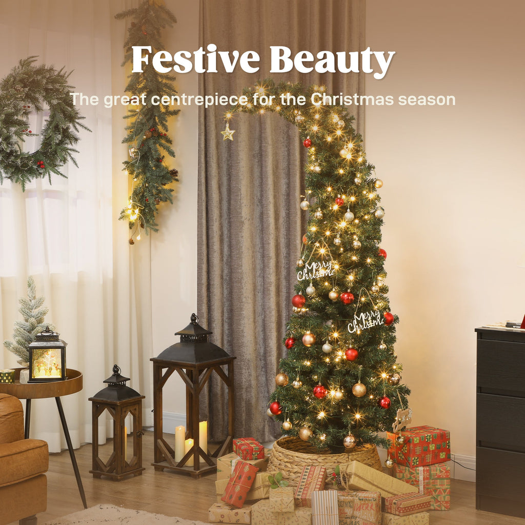 6 Ft Prelit Bent Top Christmas Tree with 200 LEDs - Slim, Whimsical Design