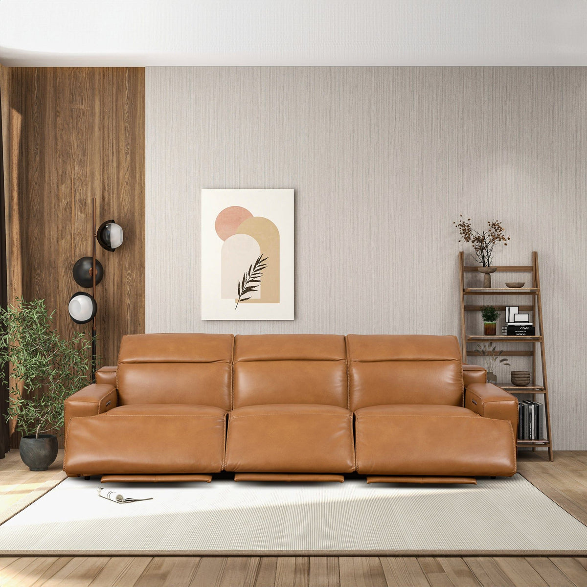3-Seat Triple-Power Leather Recliner Sofa – Tan