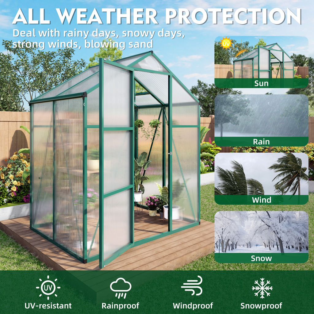 Walk-In Polycarbonate Greenhouse with Raised Base – Green