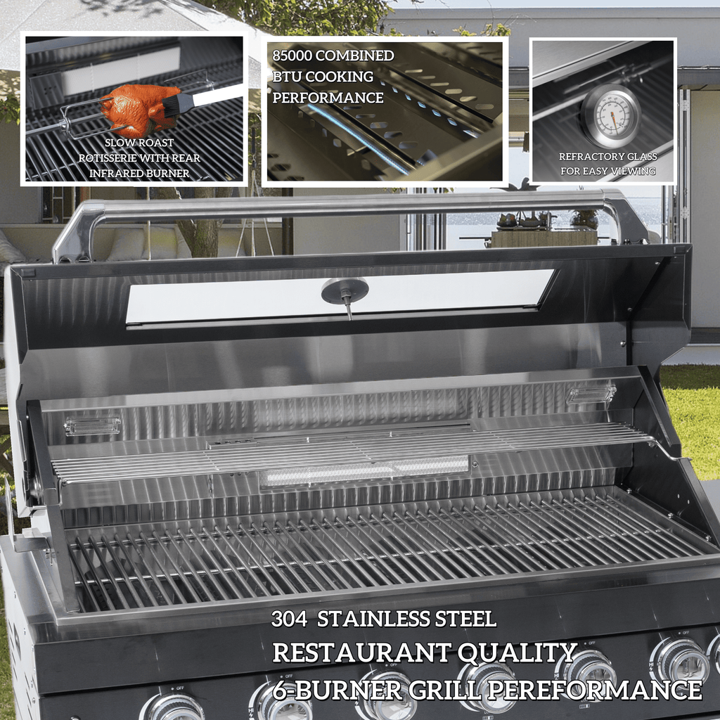 97-Inch Stainless Steel Outdoor Kitchen Grill with Granite Countertops