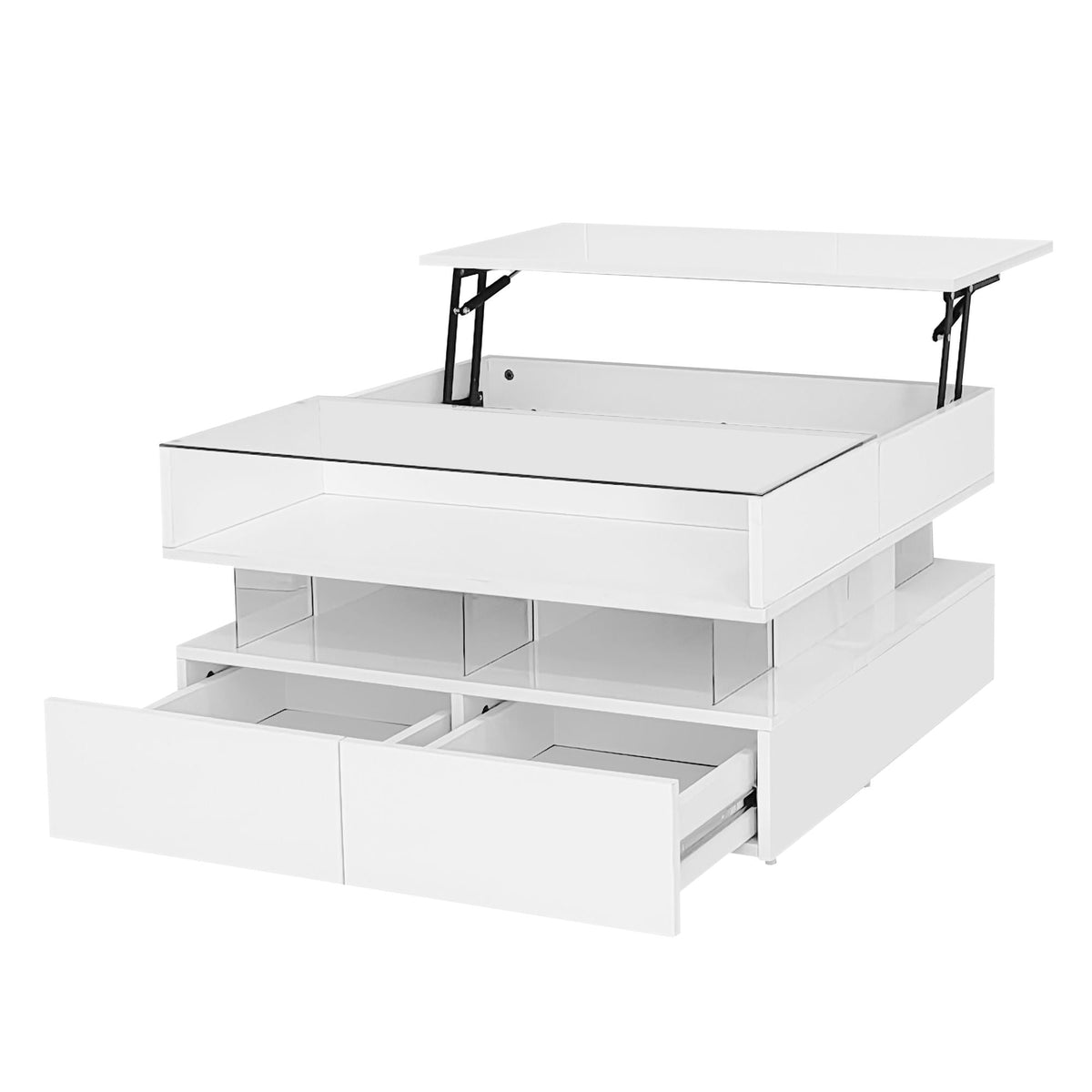 Lift-Top Coffee Table with LED Lighting & Hidden Storage – White