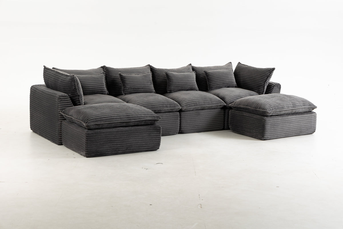 129.8-Inch Oversized Modular Cloud Sectional – Antique Gray