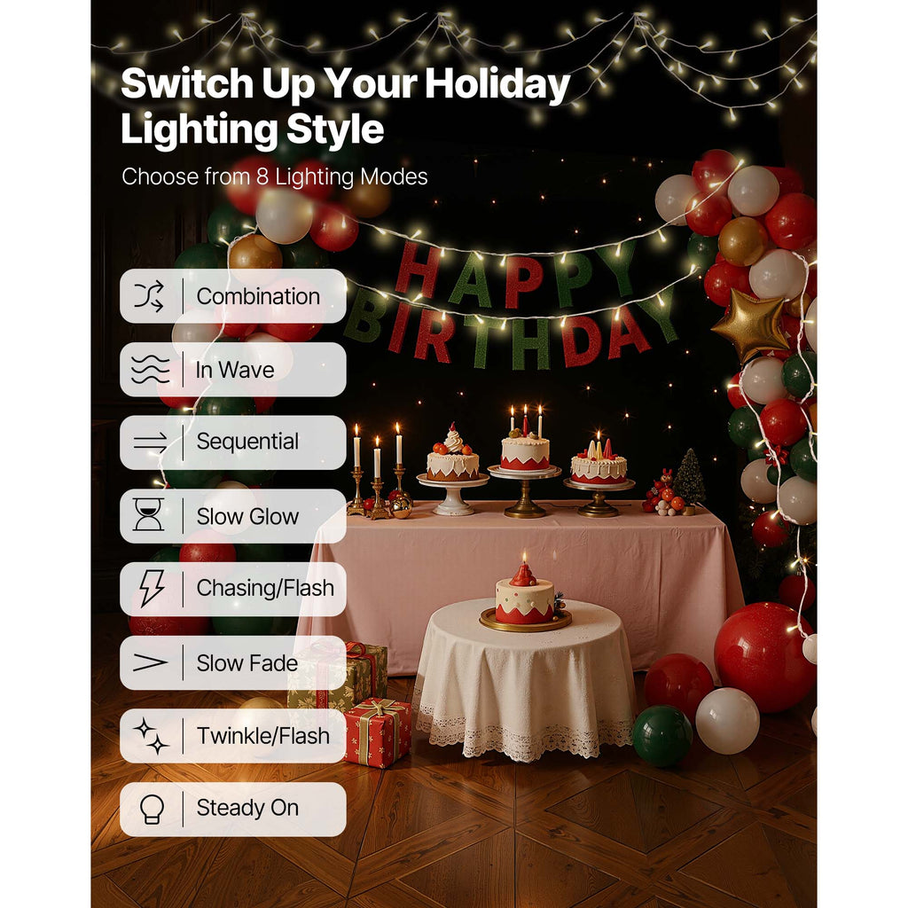 LED Christmas String Lights with 200 LEDs - Warm White - 76 Ft
