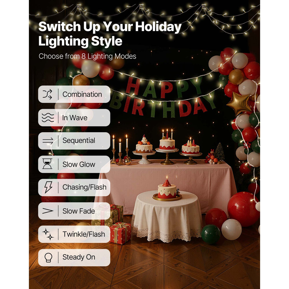 LED Christmas String Lights with 200 LEDs - Warm White - 76 Ft