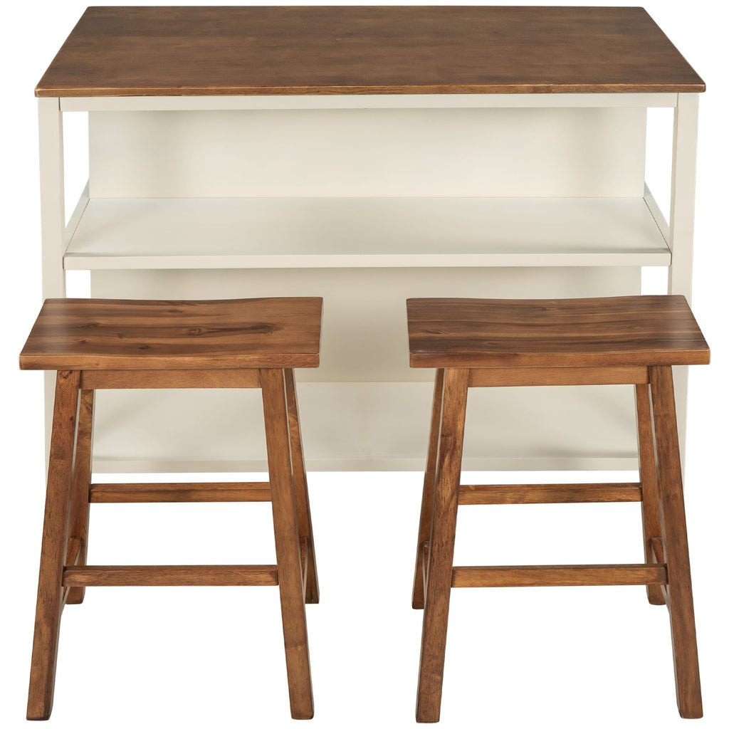 3-Piece Rustic Kitchen Island & Stool Set – Light Brown