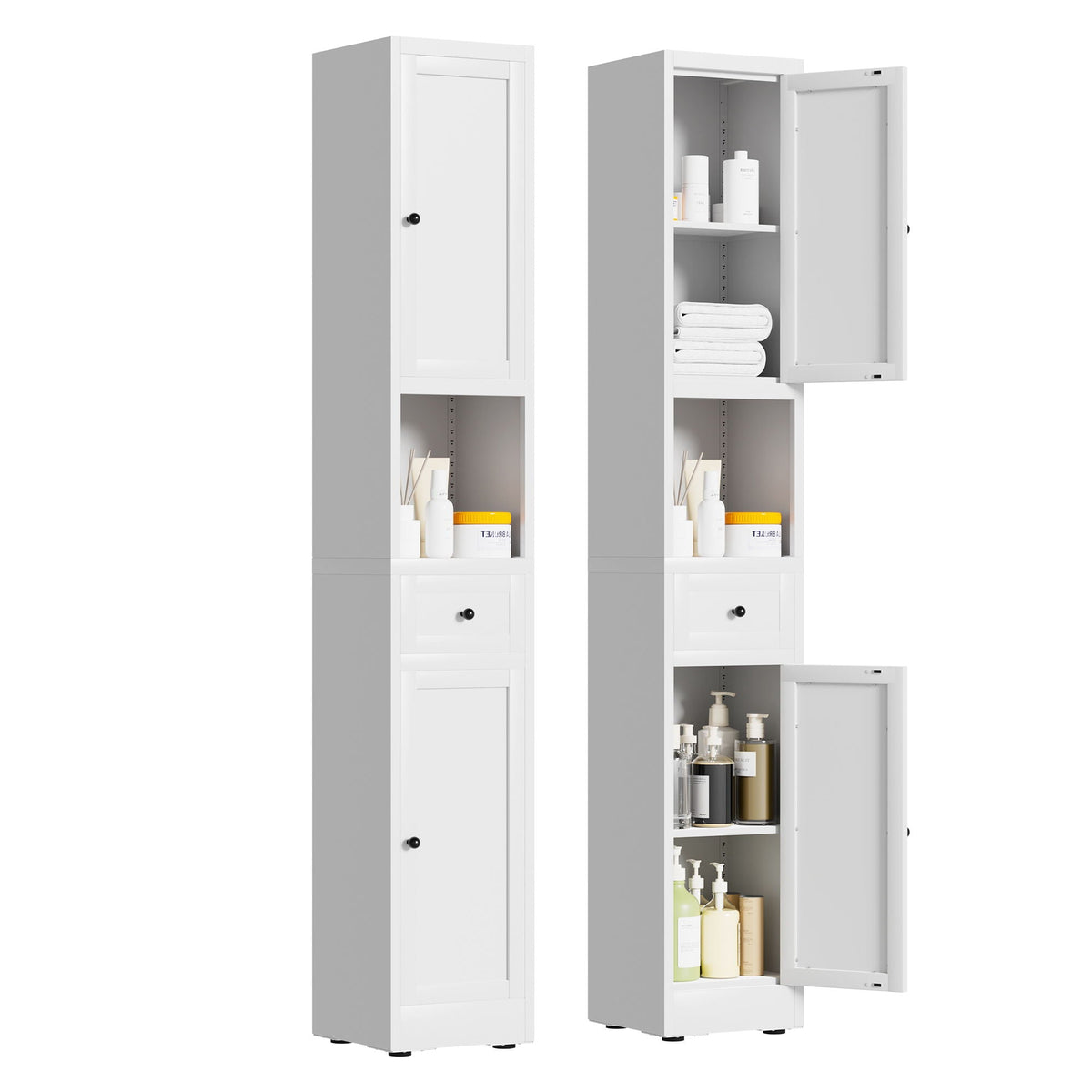 Tall Narrow 5-Tier Bathroom Storage Cabinet – White